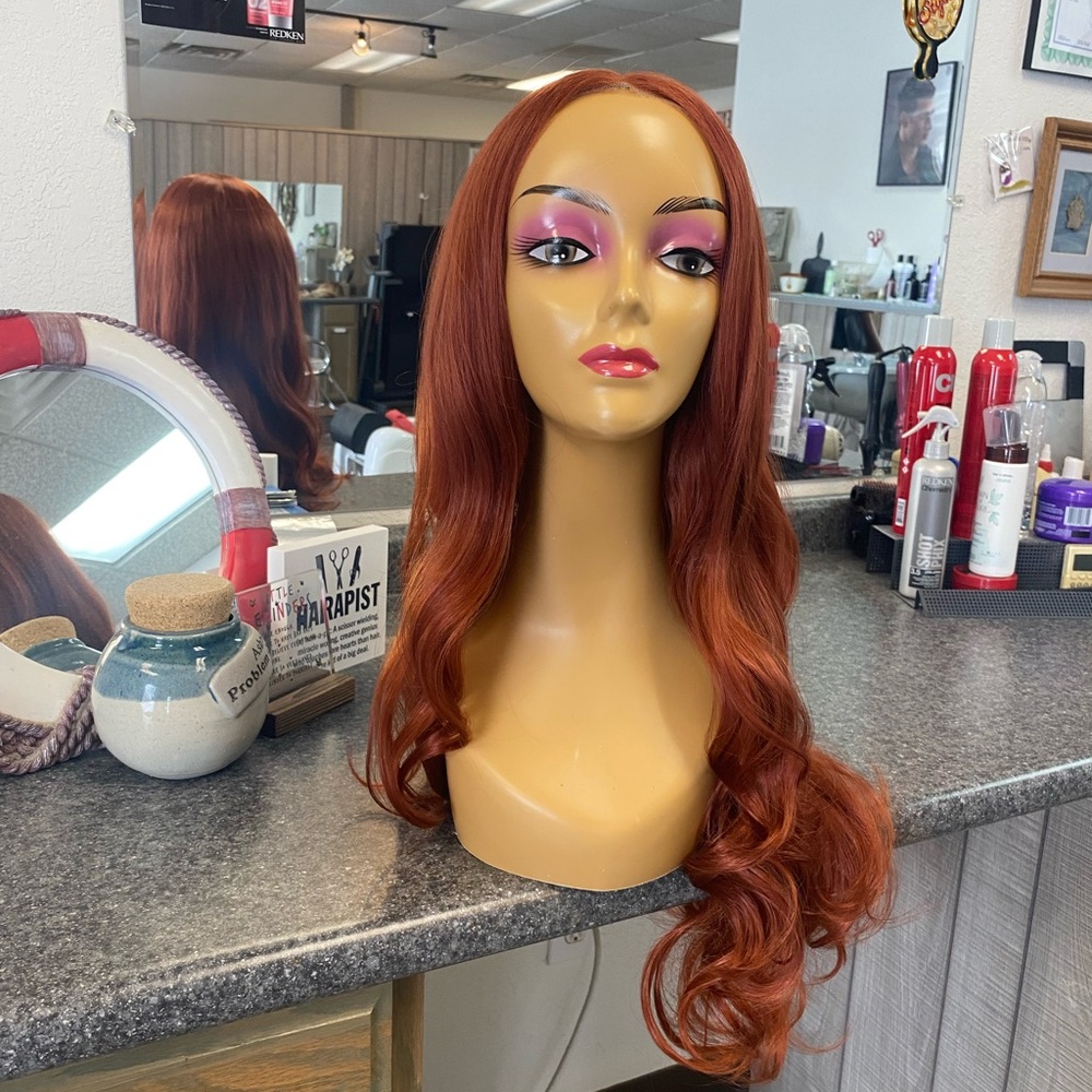 Elegant Copper Red Wavy Hair Wig